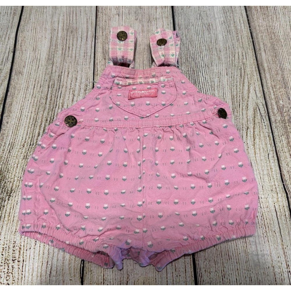 Vintage Osh Kosh B'Gosh Floral Pink Overalls Shortalls 3-6 monthss GTub13